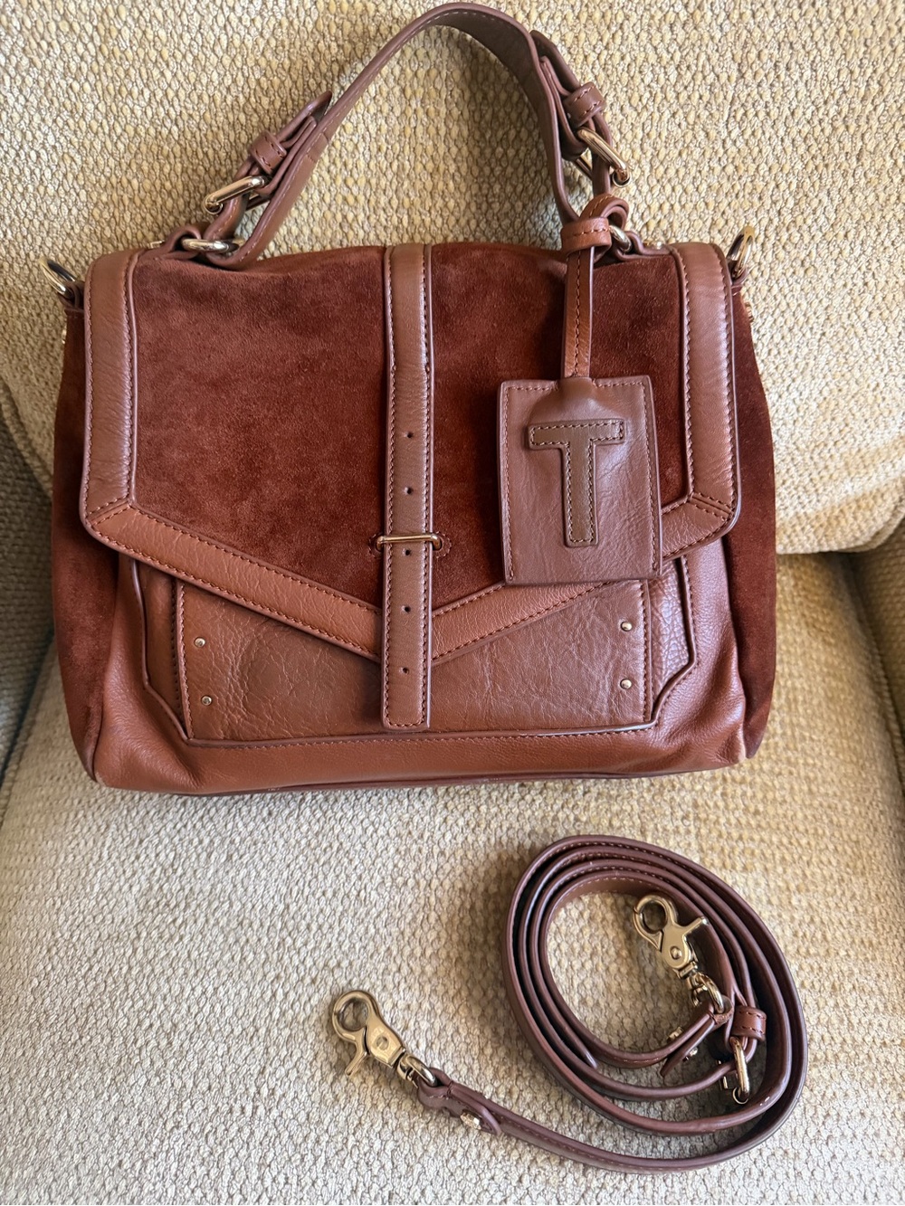 Tory Burch 797 Brown Leather & Suede Top-Handle Satchel